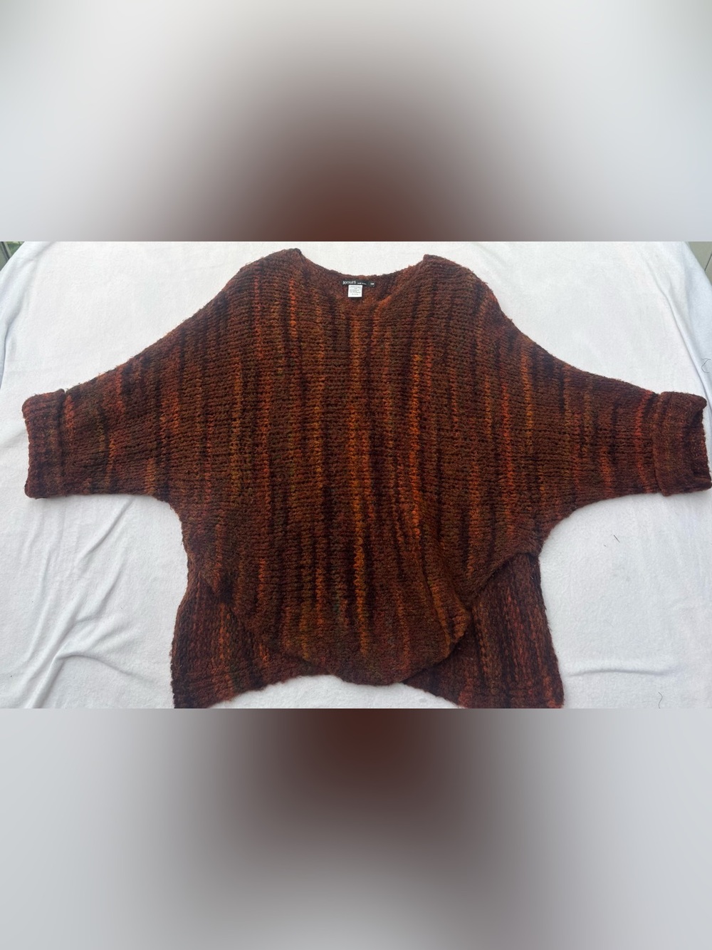 Barrett Italian Wool Blend Relaxed Crewneck Sweater in Rust and Burnt Orange.